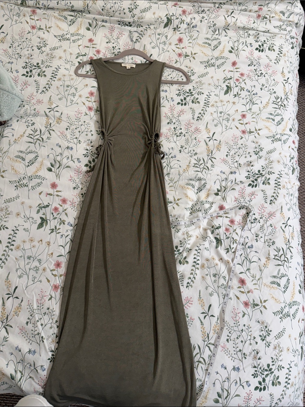 La Hearts Olive Green Sleeveless Maxi Dress with Side Knot Accents